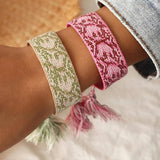 Retro Braided Fabric Bracelet Lace Up Tassel Rope Wrap Bracelet