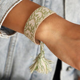 Retro Braided Fabric Bracelet Lace Up Tassel Rope Wrap Bracelet