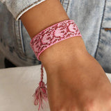 Retro Braided Fabric Bracelet Lace Up Tassel Rope Wrap Bracelet