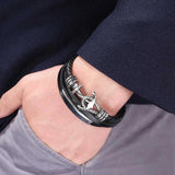 Men's Multilayer Leather Bracelet with Stainless Steel Anchor Clasp