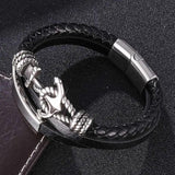 Men's Multilayer Leather Bracelet with Stainless Steel Anchor Clasp