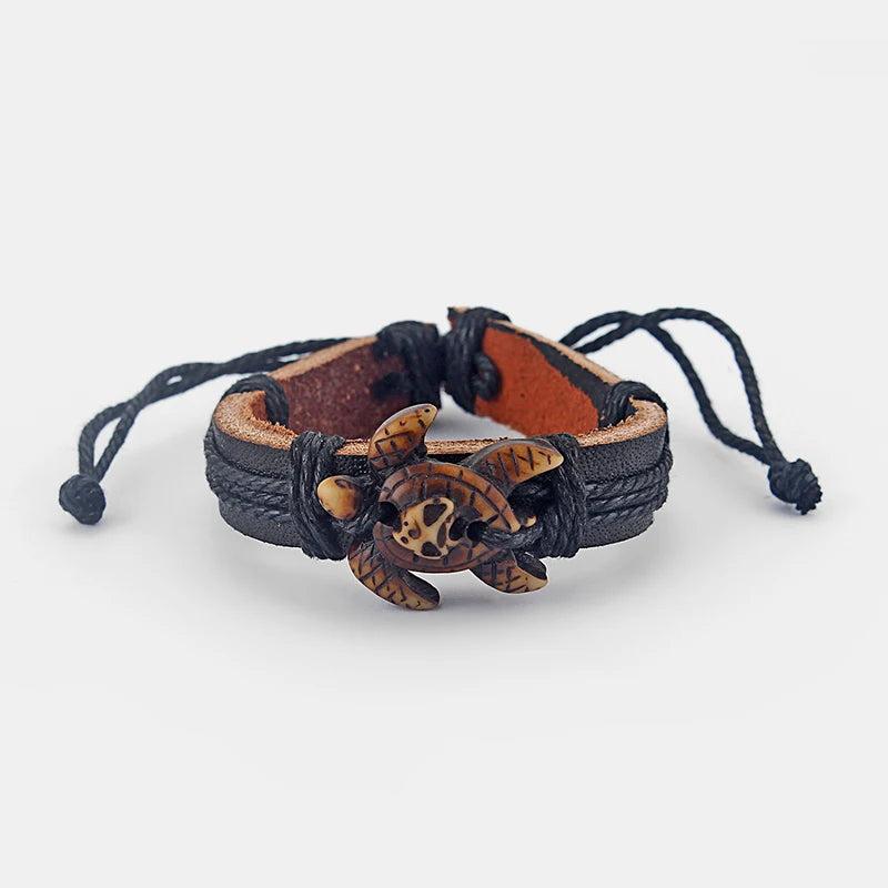 Tortoise Sea Surfer Charm Turtle Leather Bracelet