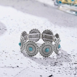 Ethnic Acrylic Stone Flower Bracelet Vintage Silver Elastic Jewelry