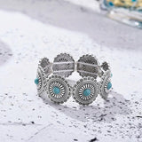 Ethnic Acrylic Stone Flower Bracelet Vintage Silver Elastic Jewelry