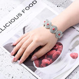 Ethnic Acrylic Stone Flower Bracelet Vintage Silver Elastic Jewelry