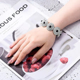 Ethnic Acrylic Stone Flower Bracelet Vintage Silver Elastic Jewelry