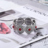 Ethnic Acrylic Stone Flower Bracelet Vintage Silver Elastic Jewelry