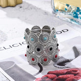 Ethnic Acrylic Stone Flower Bracelet Vintage Silver Elastic Jewelry