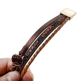 Bohemian Leopard Braided Leather Bracelet Vintage Charm Multilayer Wrap Bangles
