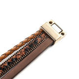 Bohemian Leopard Braided Leather Bracelet Vintage Charm Multilayer Wrap Bangles