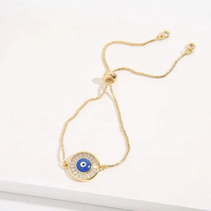 Rainbow Evil Eye Charm Bracelet Micro Paved CZ Copper Chain Adjustable