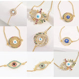 Rainbow Evil Eye Charm Bracelet Micro Paved CZ Copper Chain Adjustable