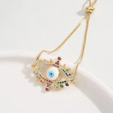 Rainbow Evil Eye Charm Bracelet Micro Paved CZ Copper Chain Adjustable