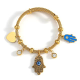 Enamel Evil Eye Stainless Steel Charm Bangle Bracelet