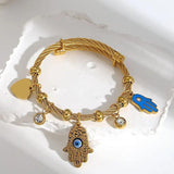 Enamel Evil Eye Stainless Steel Charm Bangle Bracelet