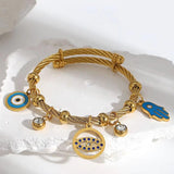 Enamel Evil Eye Stainless Steel Charm Bangle Bracelet