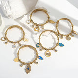 Enamel Evil Eye Stainless Steel Charm Bangle Bracelet