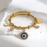 Enamel Evil Eye Stainless Steel Charm Bangle Bracelet