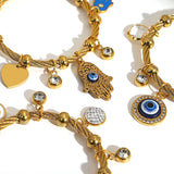 Enamel Evil Eye Stainless Steel Charm Bangle Bracelet
