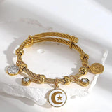 Enamel Evil Eye Stainless Steel Charm Bangle Bracelet