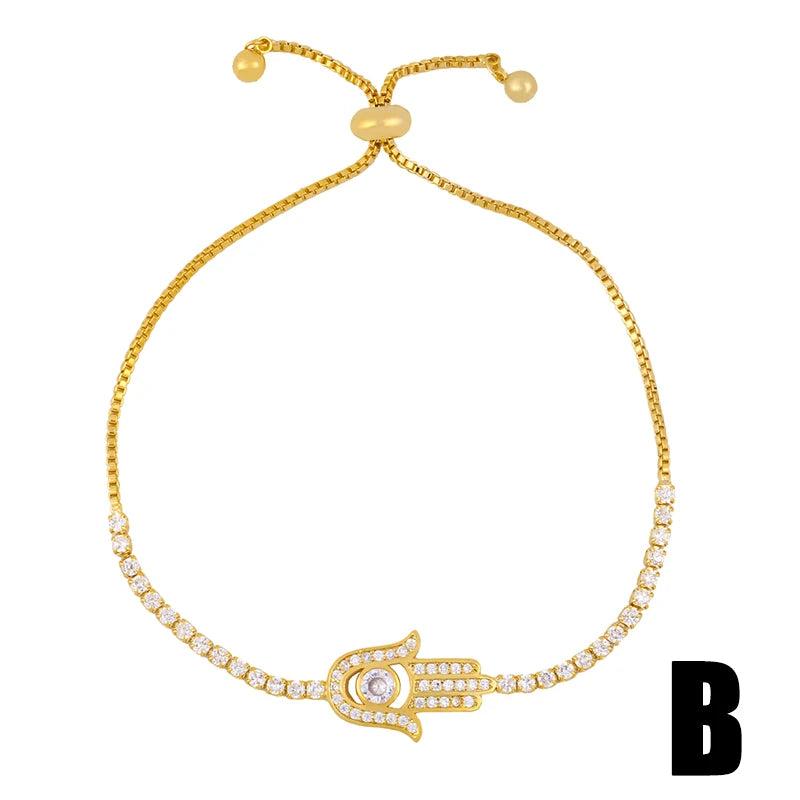 Heart Cross Bracelet with Cubic Zirconia Crystals
