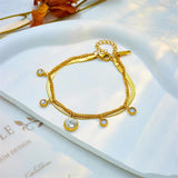 Elegant 2-Layer Zircon Charm Bracelet - Women's Crystal Wrist Chain