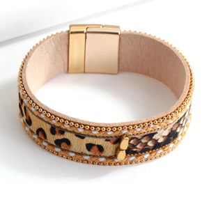 Boho Leopard Bracelet Leather Snake Bangle Unisex Cuff