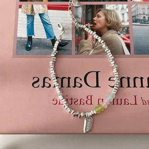 Colorful Crystal Pearl Bead Bracelet Silver Coin Charm Bracelet