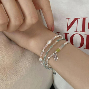 Colorful Crystal Pearl Bead Bracelet Silver Coin Charm Bracelet