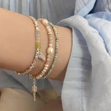 Colorful Crystal Pearl Bead Bracelet Silver Coin Charm Bracelet