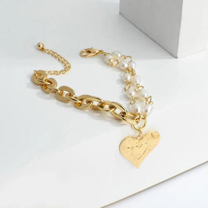 Chunky Thick Chain Bracelet with Heart Pendant for Women
