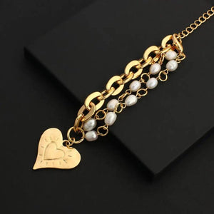 Chunky Thick Chain Bracelet with Heart Pendant for Women