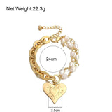 Chunky Thick Chain Bracelet with Heart Pendant for Women