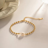 French Natural Stone Freshwater Pearls Stainless Steel Bracelet