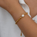 French Natural Stone Freshwater Pearls Stainless Steel Bracelet