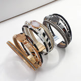 Leopard Charm Resin Stone Multilayer Leather Bracelet for Women