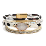 Leopard Charm Resin Stone Multilayer Leather Bracelet for Women