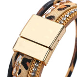 Leopard Charm Resin Stone Multilayer Leather Bracelet for Women