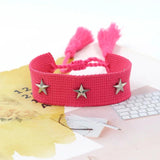 Bohemia Woven Tassel Bracelet For Women Silver Star Rivet Bracelet