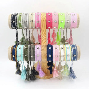 Bohemia Woven Tassel Bracelet For Women Silver Star Rivet Bracelet