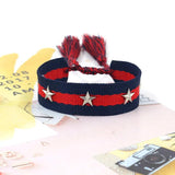 Bohemia Woven Tassel Bracelet For Women Silver Star Rivet Bracelet