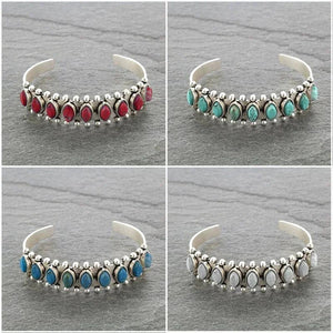 Bohemian Turquoise Stone Bangle Bracelet Antique Silver Cuff