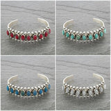 Bohemian Turquoise Stone Bangle Bracelet Antique Silver Cuff