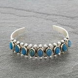 Bohemian Turquoise Stone Bangle Bracelet Antique Silver Cuff