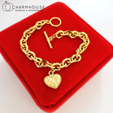 24K Yellow Plated Big Heart Tag Bracelet & Bangles Pulseira Femme
