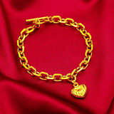 24K Yellow Plated Big Heart Tag Bracelet & Bangles Pulseira Femme
