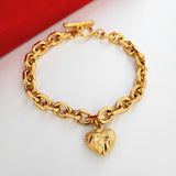 24K Yellow Plated Big Heart Tag Bracelet & Bangles Pulseira Femme