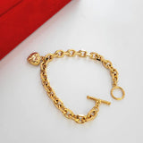 24K Yellow Plated Big Heart Tag Bracelet & Bangles Pulseira Femme