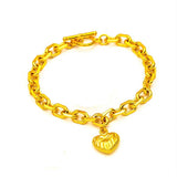 24K Yellow Plated Big Heart Tag Bracelet & Bangles Pulseira Femme