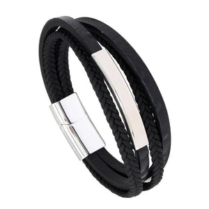 Men's Woven Leather Bracelet High Stainless Steel